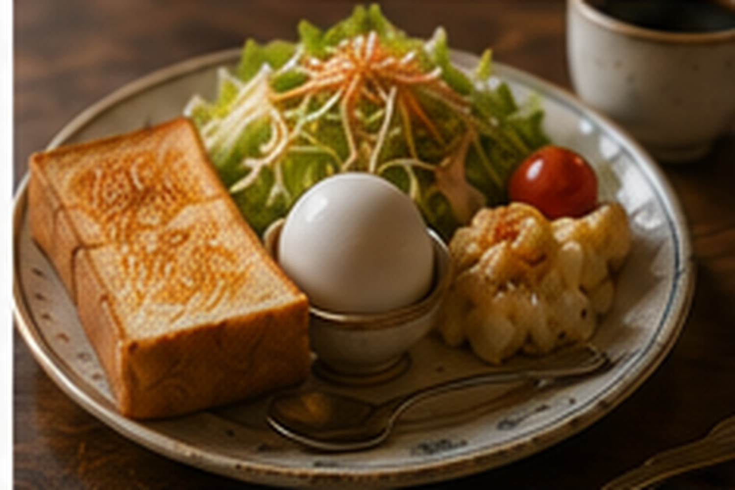 トーストと飲み物を揃えたモーニングセット