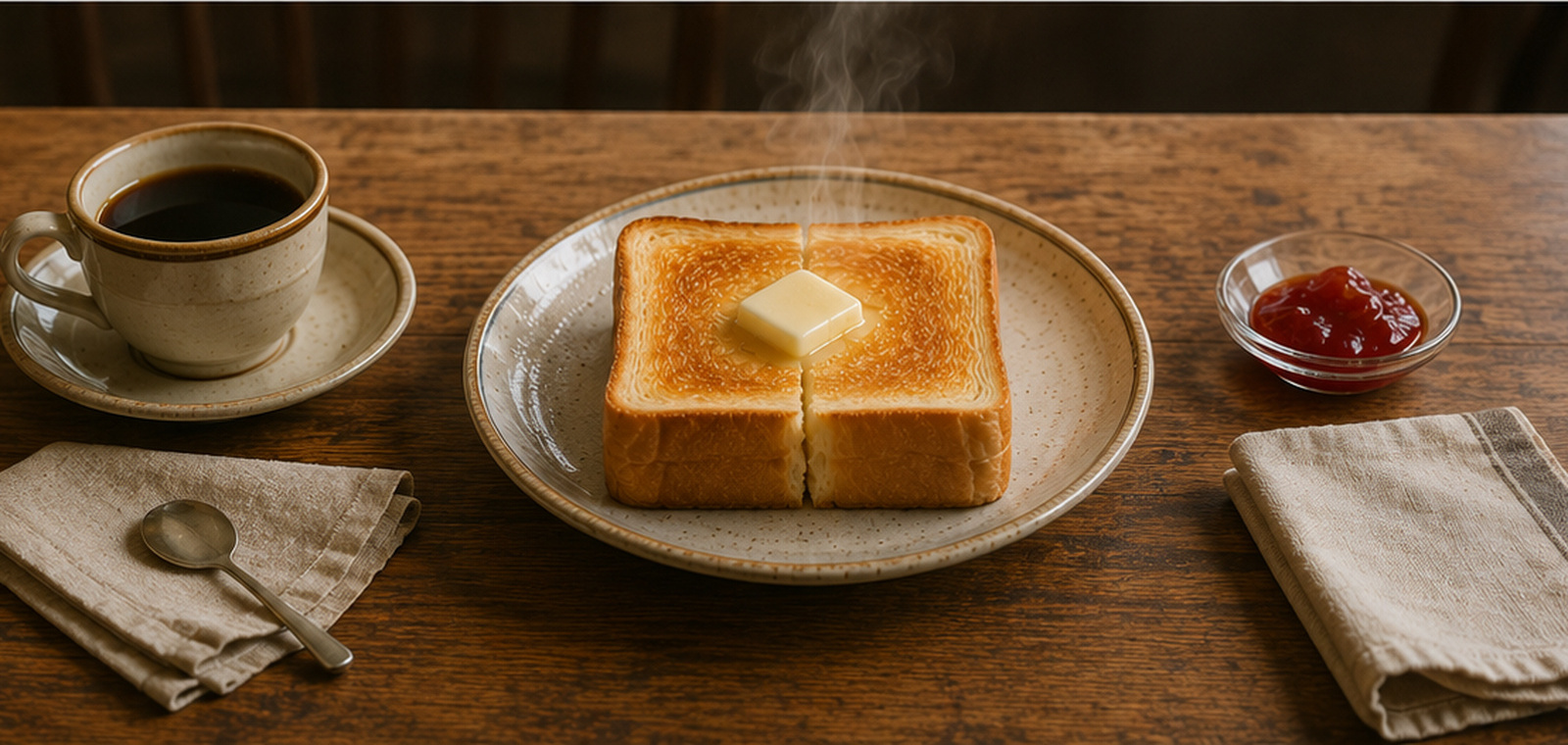 こんがり焼いた厚切りバタートースト